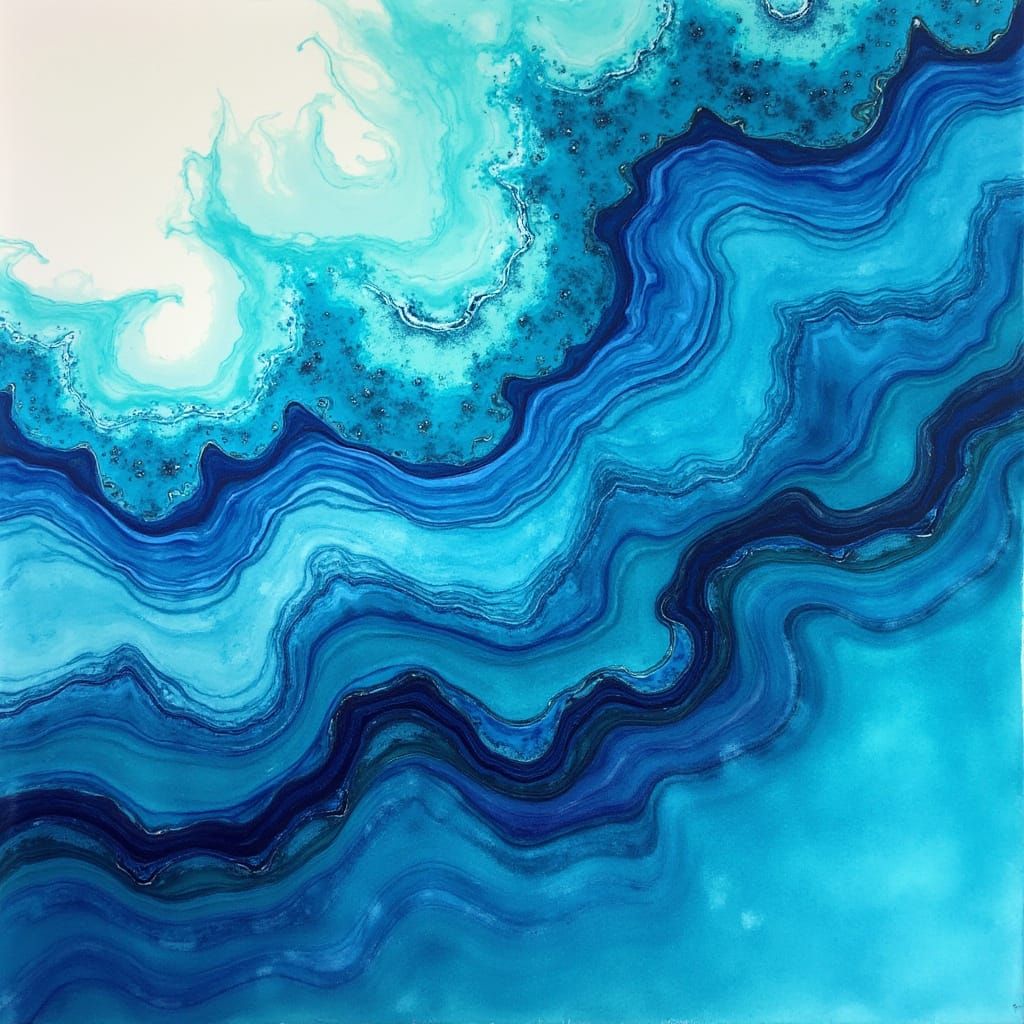 Vibrant Ocean Waves Alcohol Ink Art