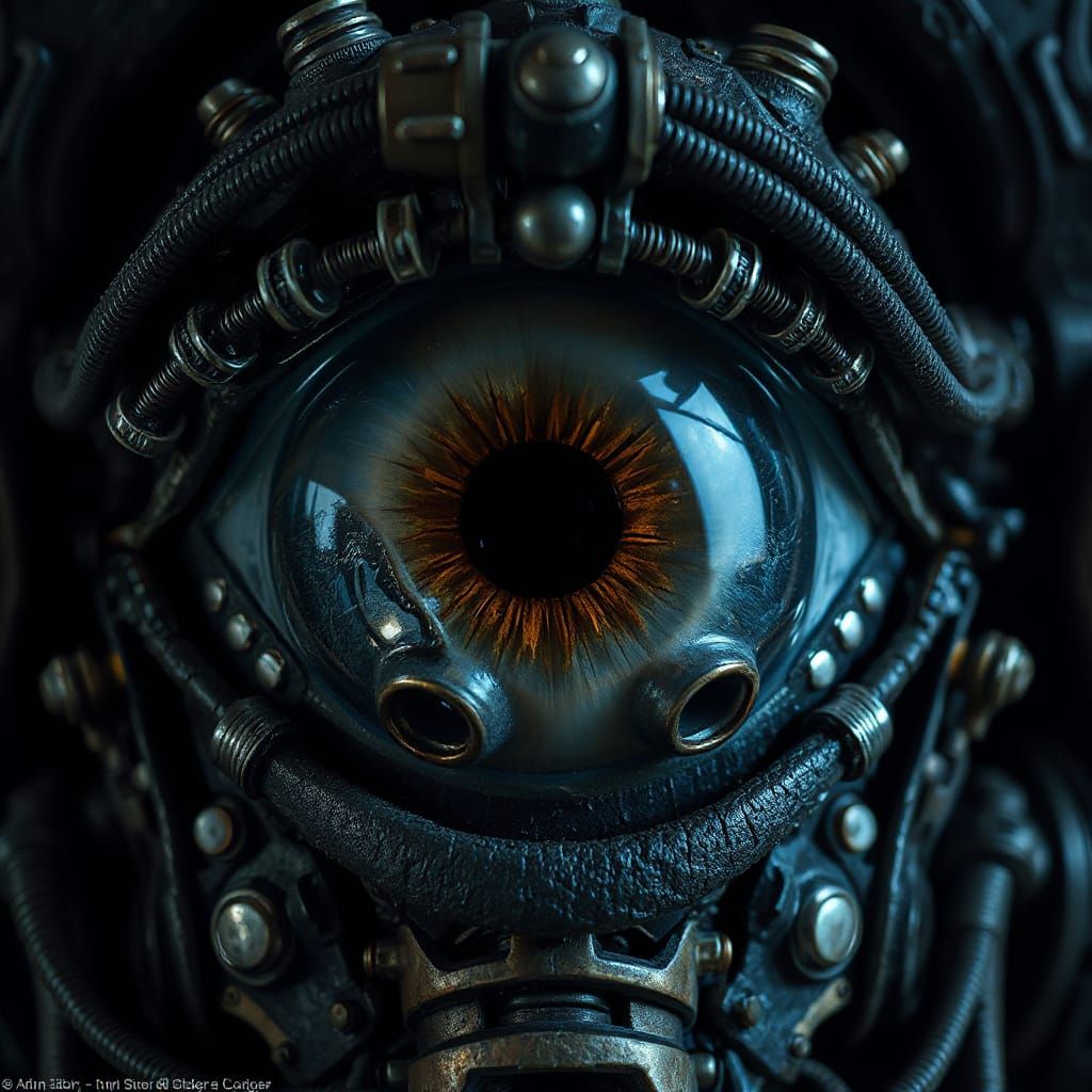 Biomechanical Eyeball in Giger Style, Extreme Closeup
