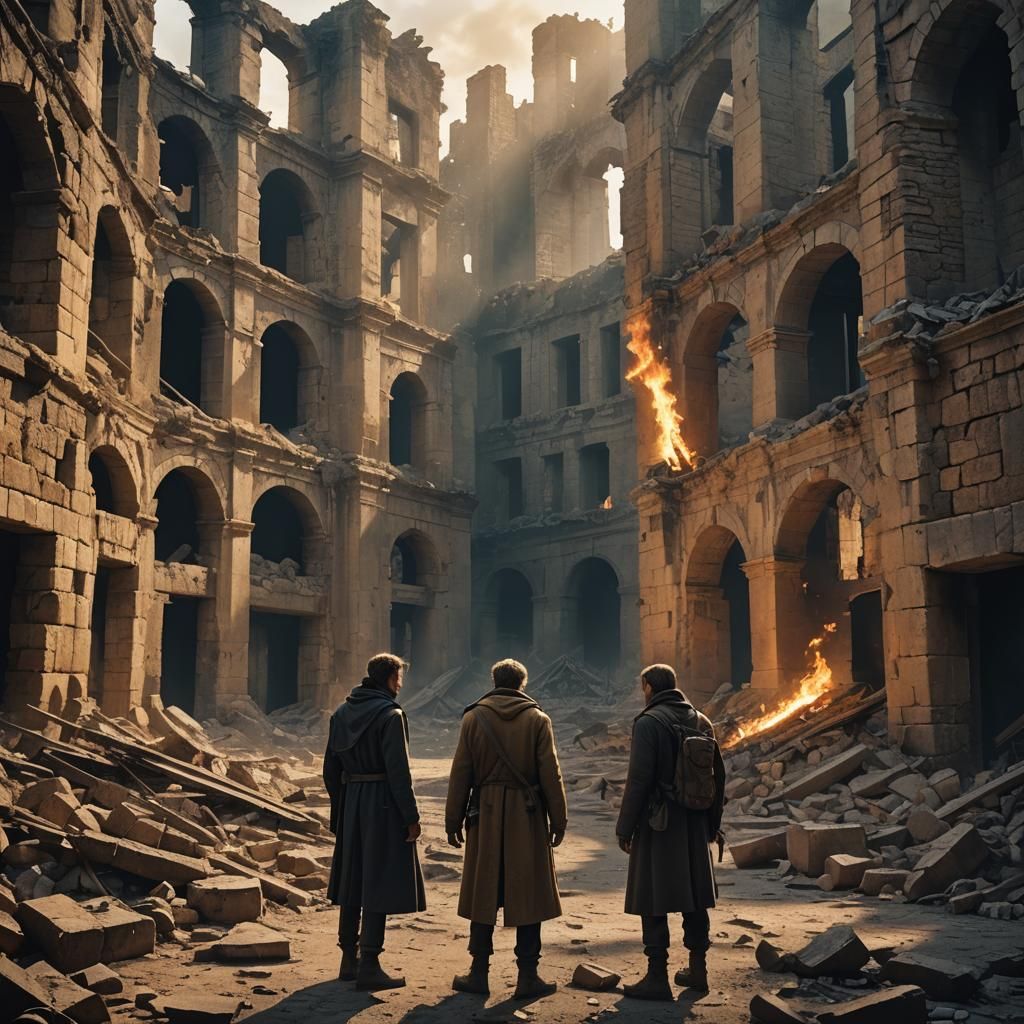 Dystopian Ruins: A Moment of Peace in Surreal Light