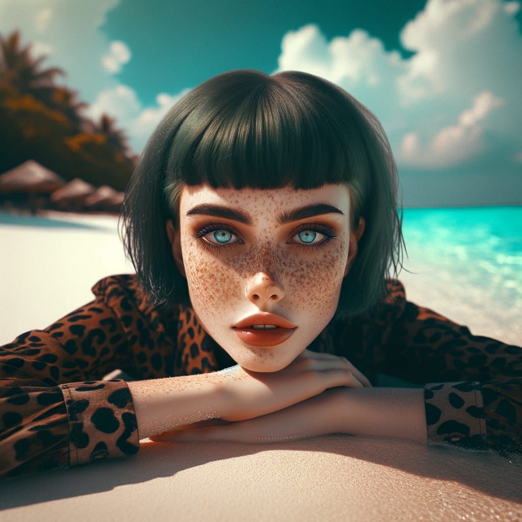 Hyper Realistic Beach Portrait in High Contrast