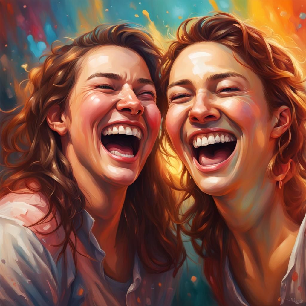 Friends Share Joyful Laughter: Hyperrealistic Splash Art