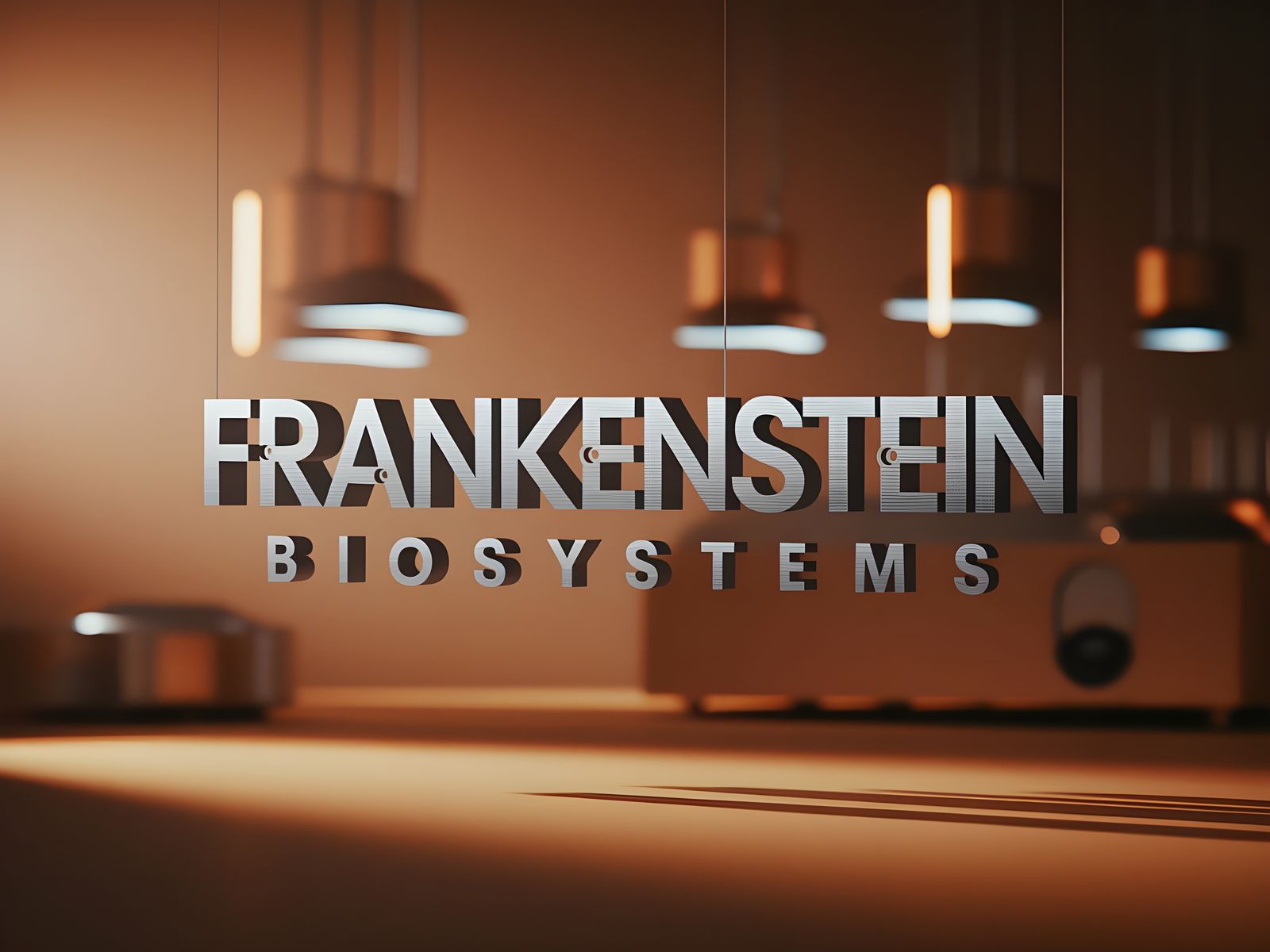 Frankenstein BioSystems Logo in Futuristic Metallic Style
