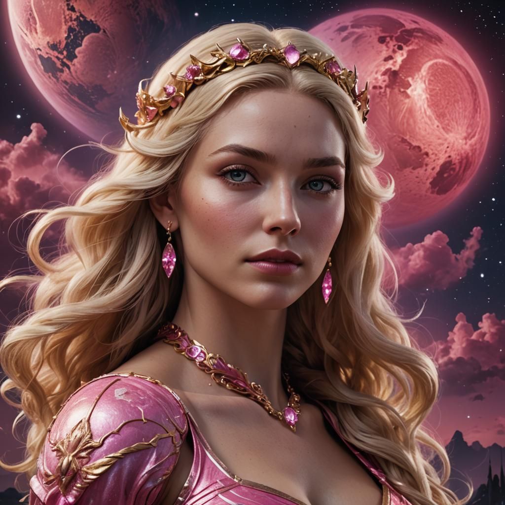 Sensual Blonde Goddess with Venus in Night Sky