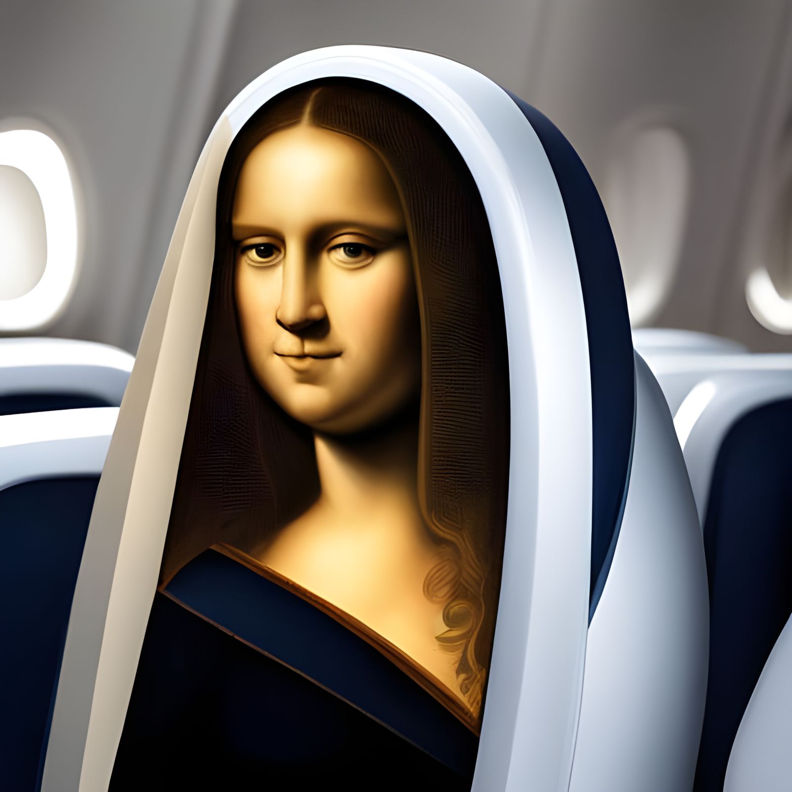 Mona Lisa Takes Flight on an Airplane