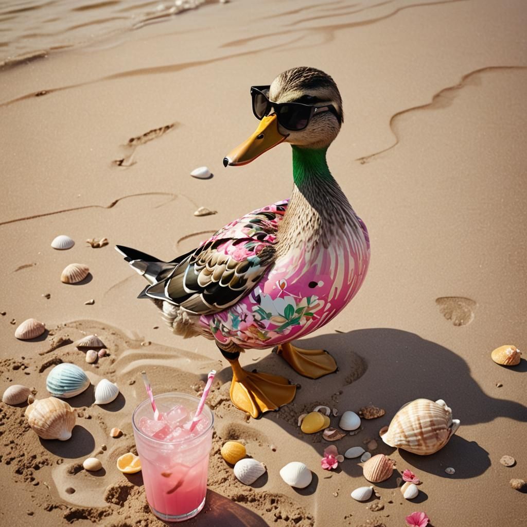 Duck Sipping Lemonade: Seaside Matte Painting