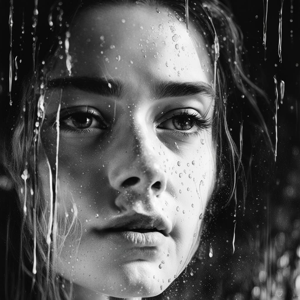 Mature Woman in Rainy Reflection