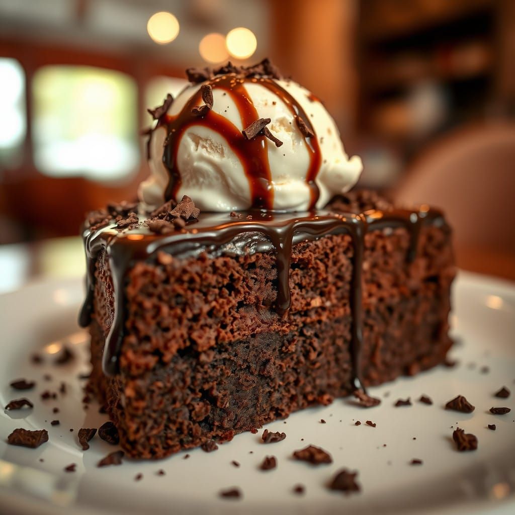 Decadent Chocolate Cake with Ice Cream in Moody Lighting