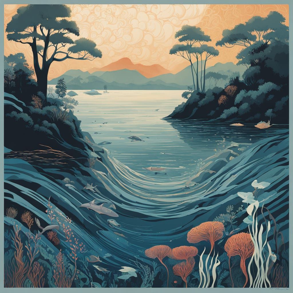 Ethereal Oceanic Scene in Intricate Silhouette Artwork