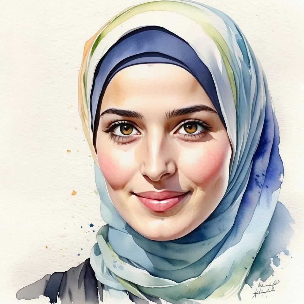 Beautiful Hijabi Woman Portrait in Watercolor Style