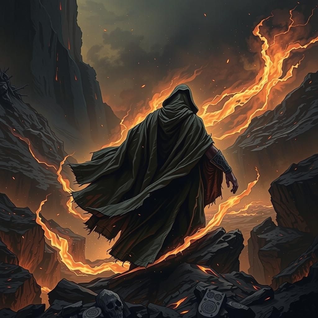 Arcane Figure Channels Earth's Power in Fantasy Landscape