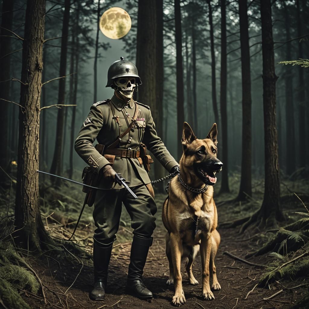 WWI German Soldier Restraining Belgian Malinois