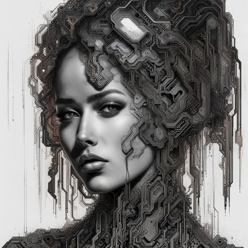 Neon Circuit Woman: Hyperdetailed Cyberpunk Portrait