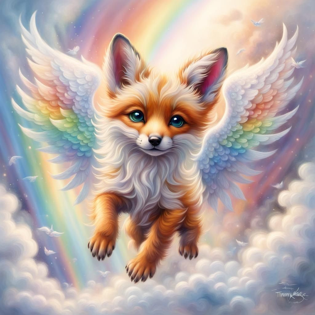 Rainbow Fox Pup with Angel Wings