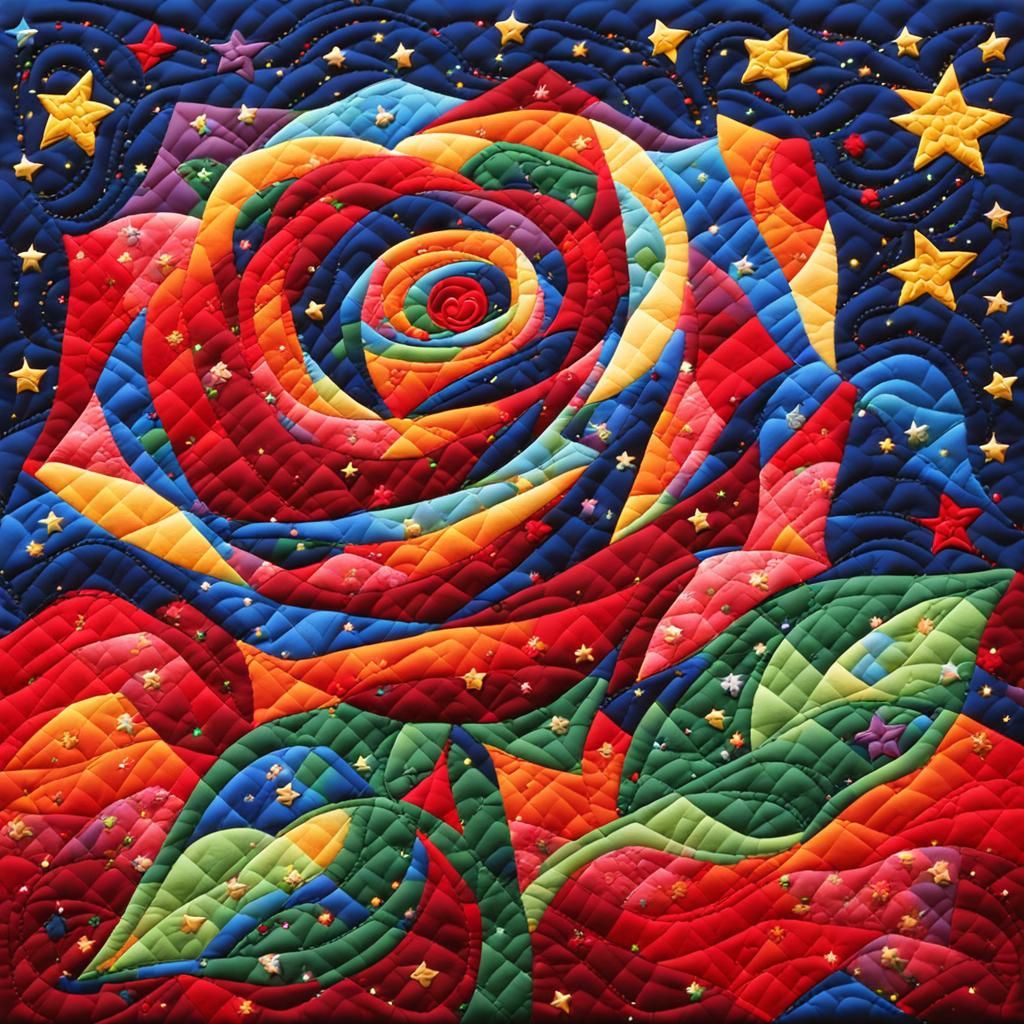 Stylized Rose Under Starry Sky in Dreamy Colors