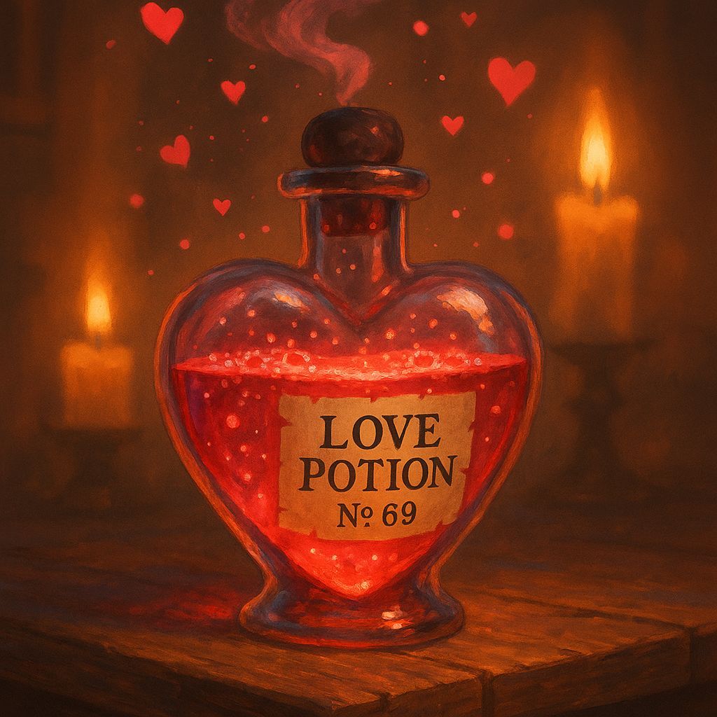 Whimsical Love Potion Scene in Semi-Realistic Style