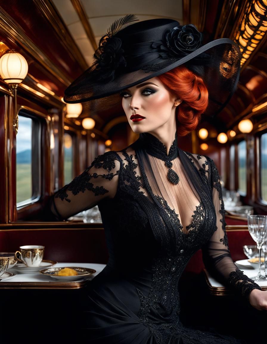 Elegant Woman in Dining Car on the Orient Express