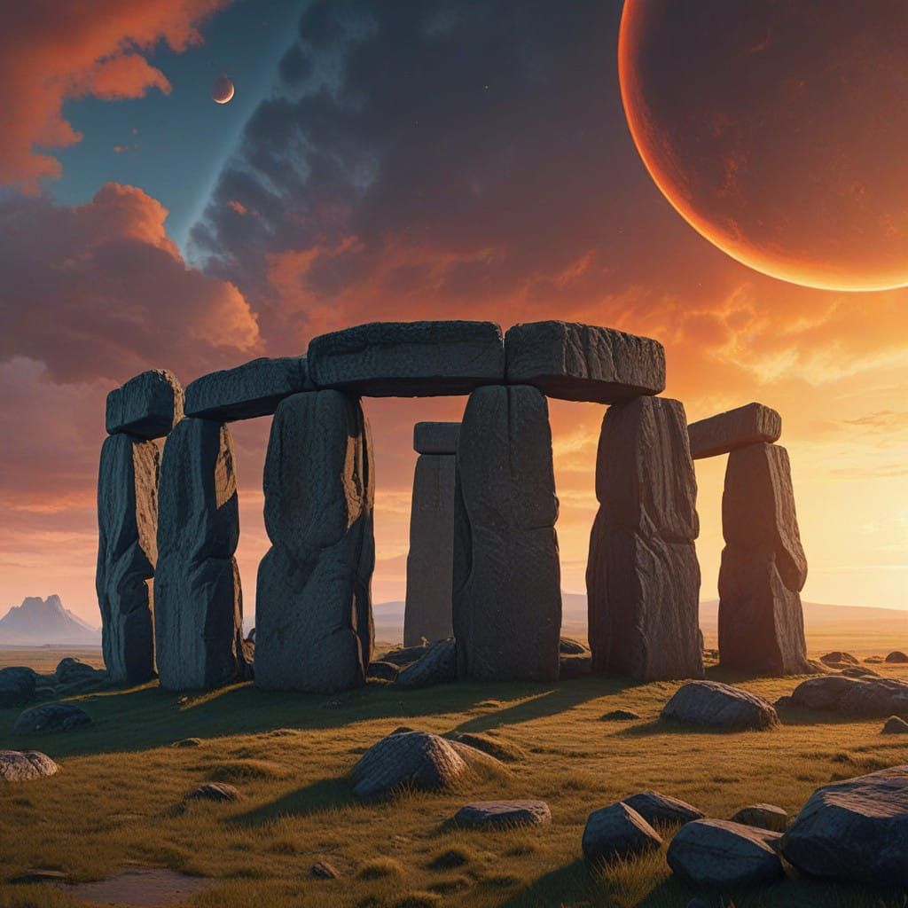 Stonehenge Under Total Solar Eclipse in Vibrant Fantasy Colo...