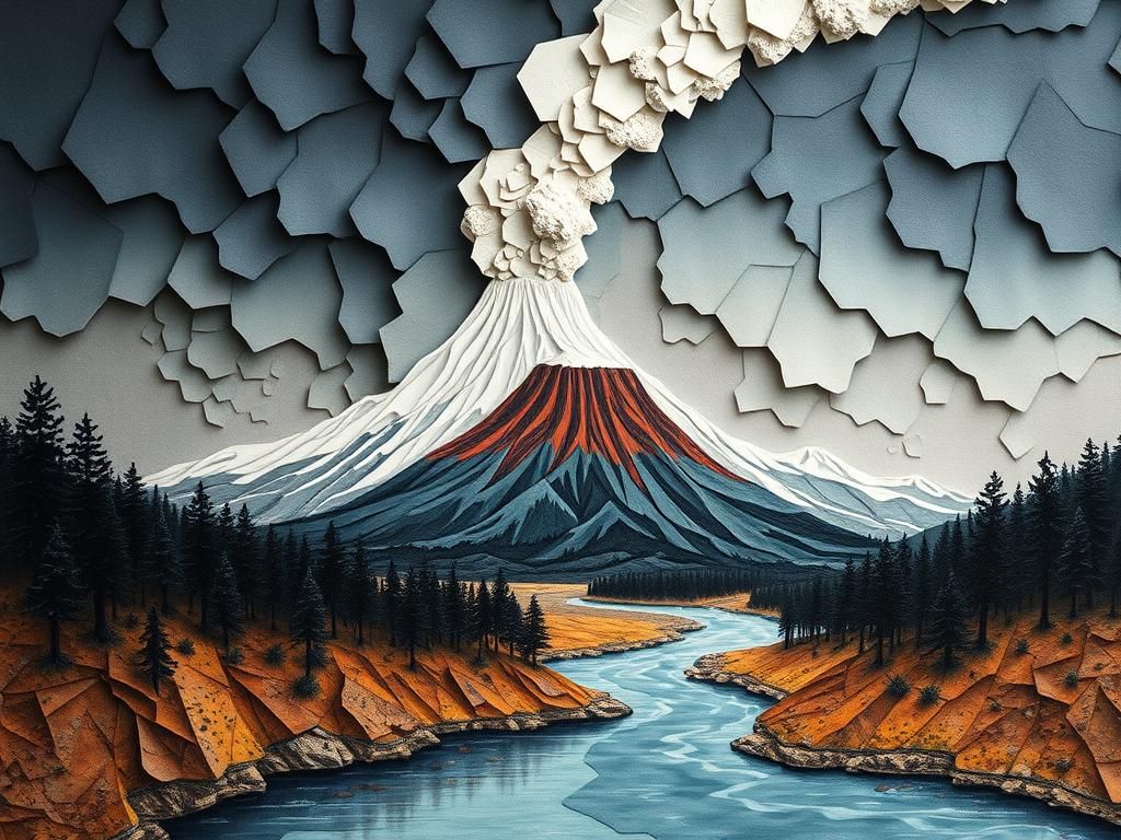Metaphysical Landscape with Volcano and River