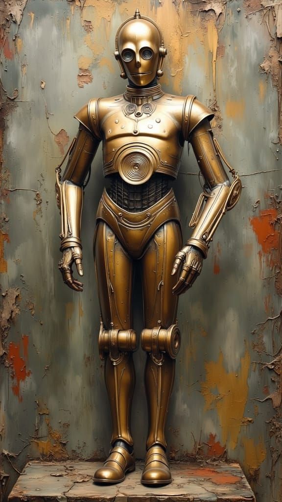 Brushed Steel C-3PO in Trash-Punk Oil Painting