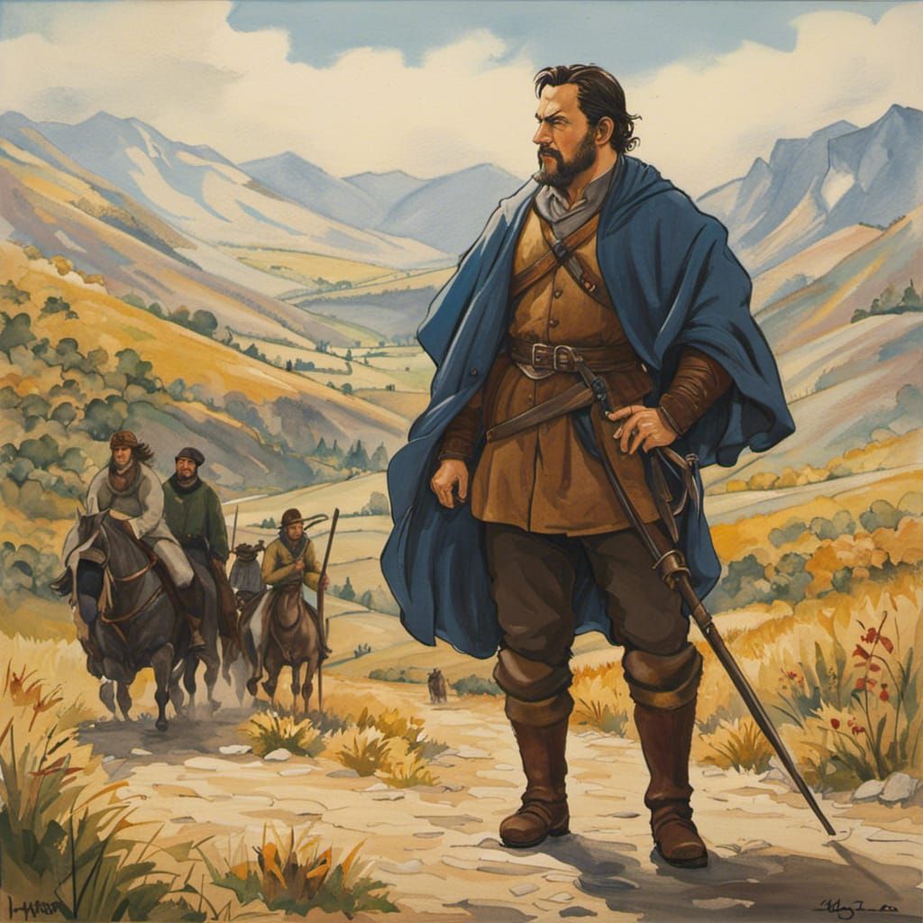 Medieval Man in Watercolor, Ghibli Style