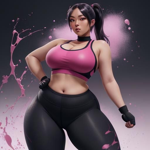 Confident Plus-Size Woman in Pink Gym Clothes