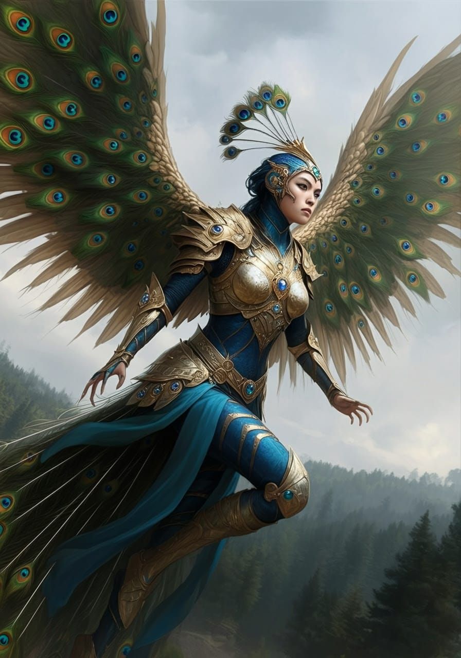 Female Fantasy Warrior Angel in Iridescent Armor