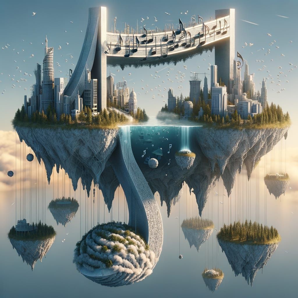 Floating Musical Note Archipelago with Impossible Architectu...