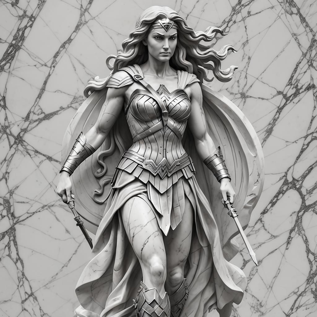 Timeless White Marble Statue of Wonder Woman