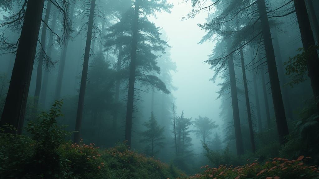 Ethereal Entity in Misty Forest, Atmospheric Digital Art