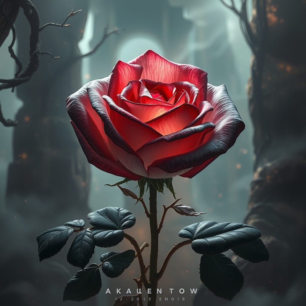A Dreamlike Rose Blooms in a Mystical Realm