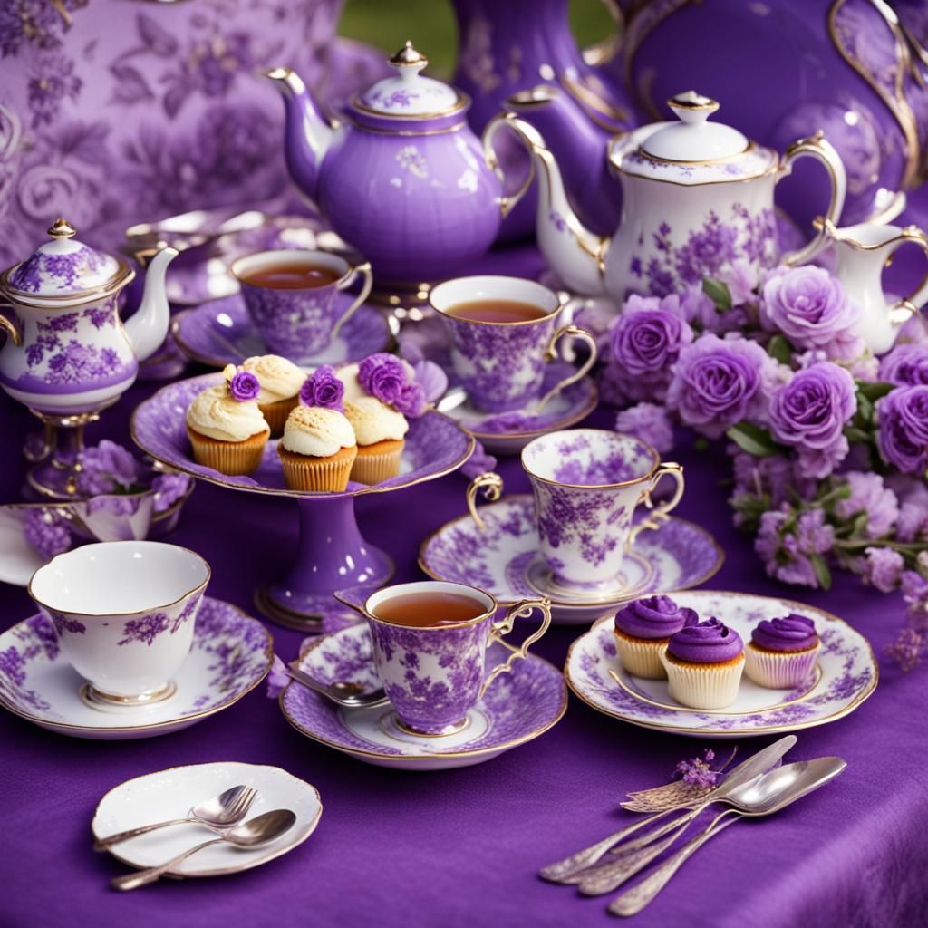 Elegant Purple Tea Party with Women in Dresses