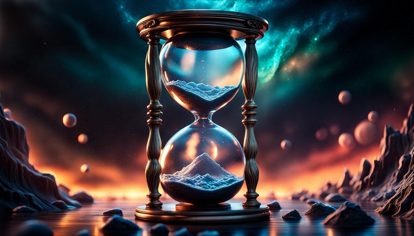 Infinite Time: Cosmic Hourglass in Hyperrealistic Digital Ar...