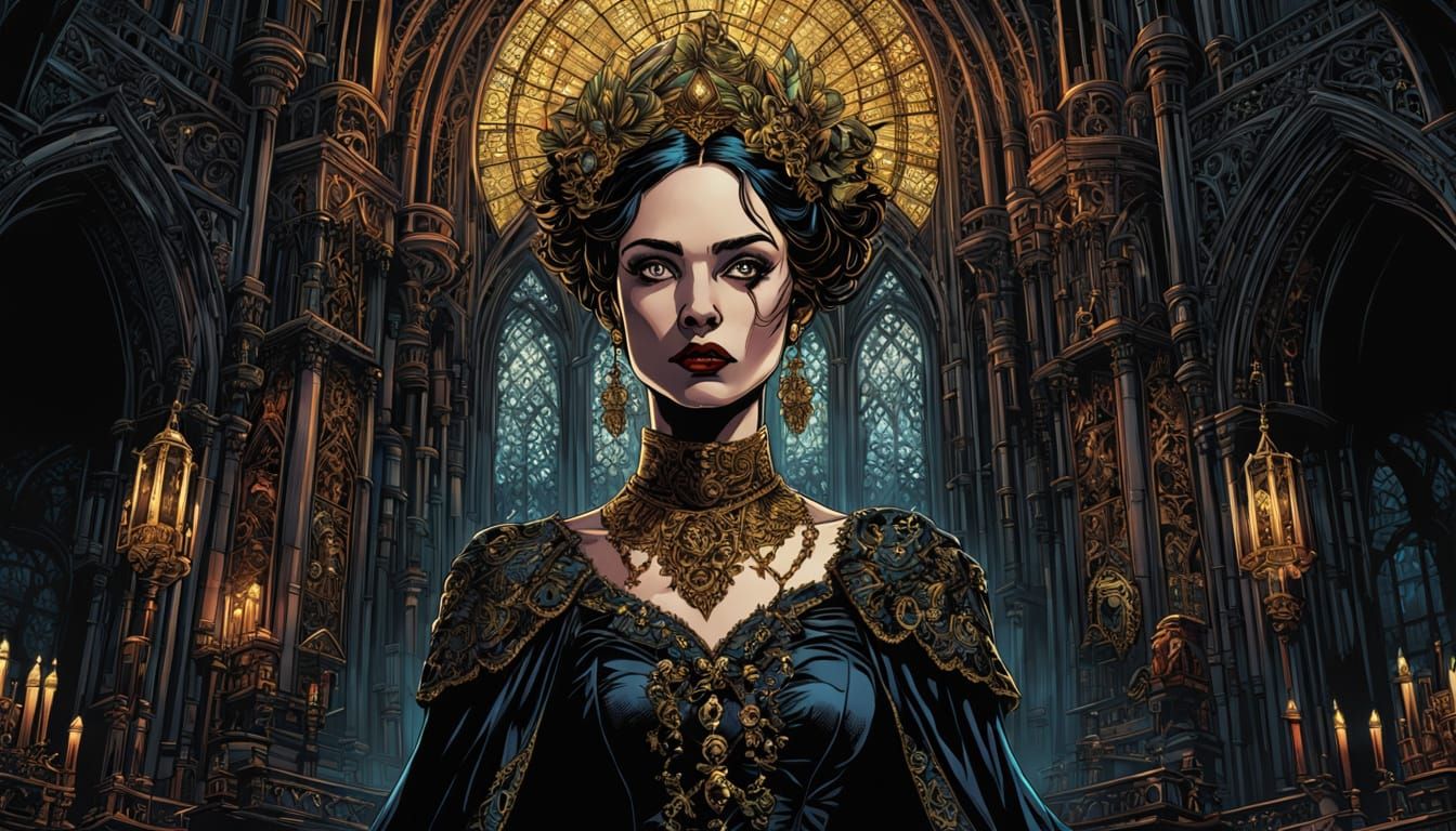Gothic Comic Book Art: Woman in Lace and Velvet