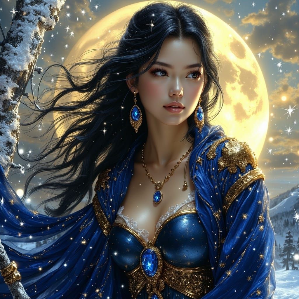 Norse Goddess of the Moon in a Stunning Blue Hued Scene