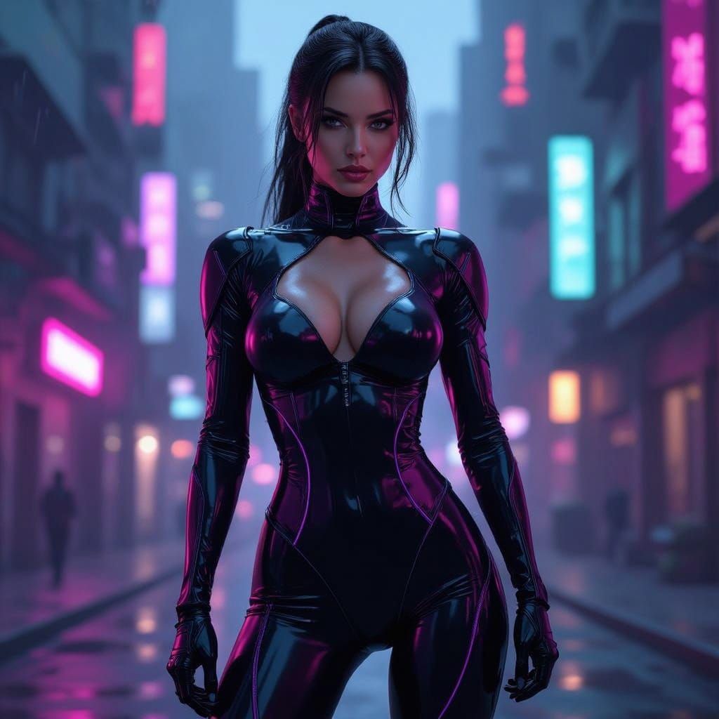 Cyberpunk Goddess in Latex Bodysuit