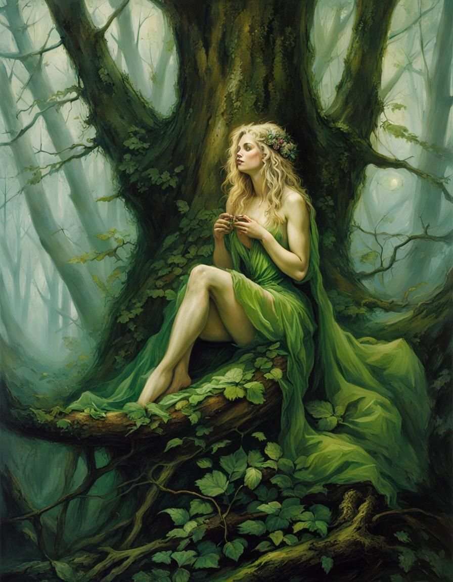 Ornate Forest Nymph in Dark Fantasy Style