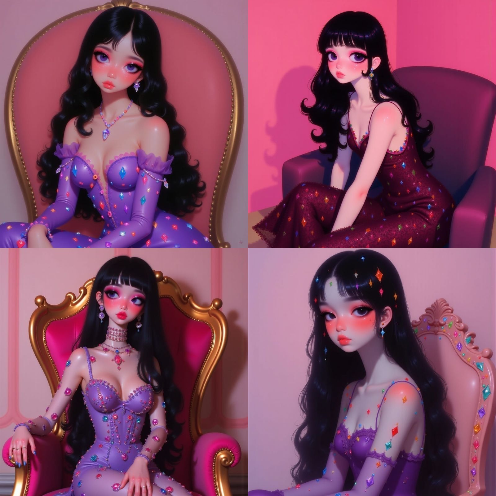 Woman with Purple Eyes and Diamond Makeup