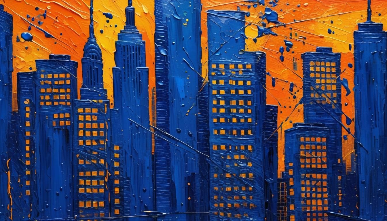 Abstract Expressionist New York Cityscape in Vivid Colors
