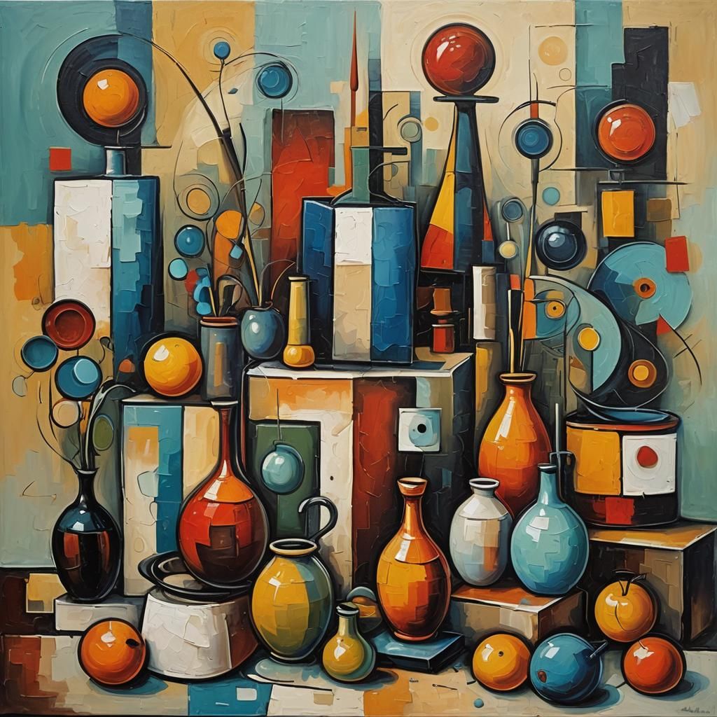 Abstract Oil Painting: Still Life with Unique Objects