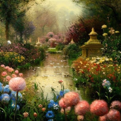 Stunning Spring Flower Garden Oil Painting