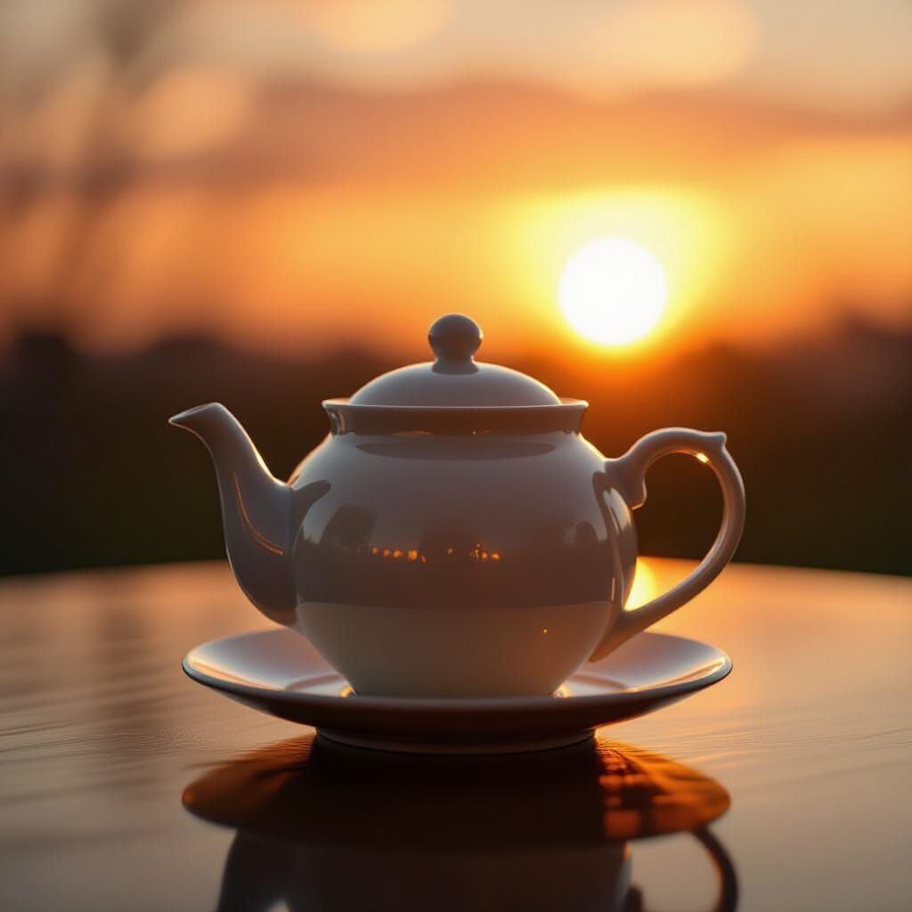 Peaceful Teapot in Golden Hour Sunset Light