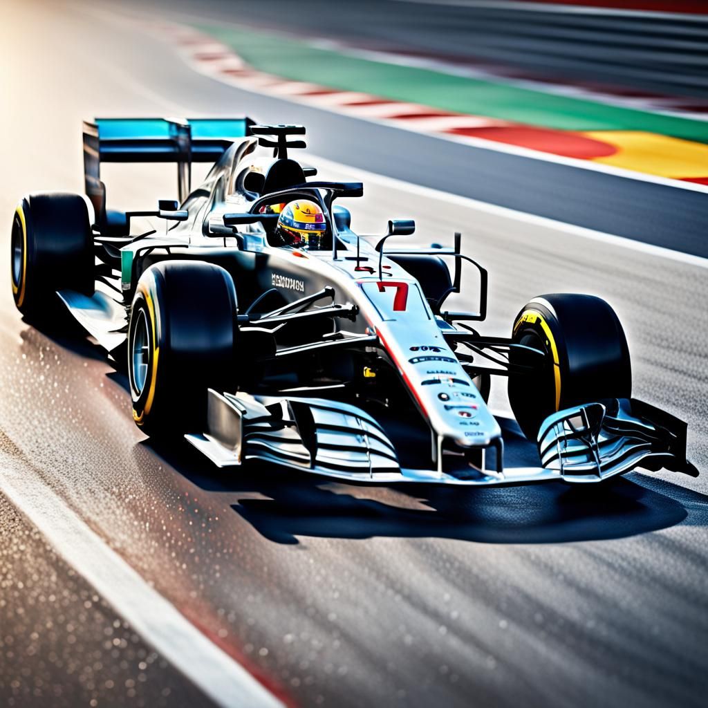 Grey Formula One Car on Race Track: Hyperrealistic Concept A...