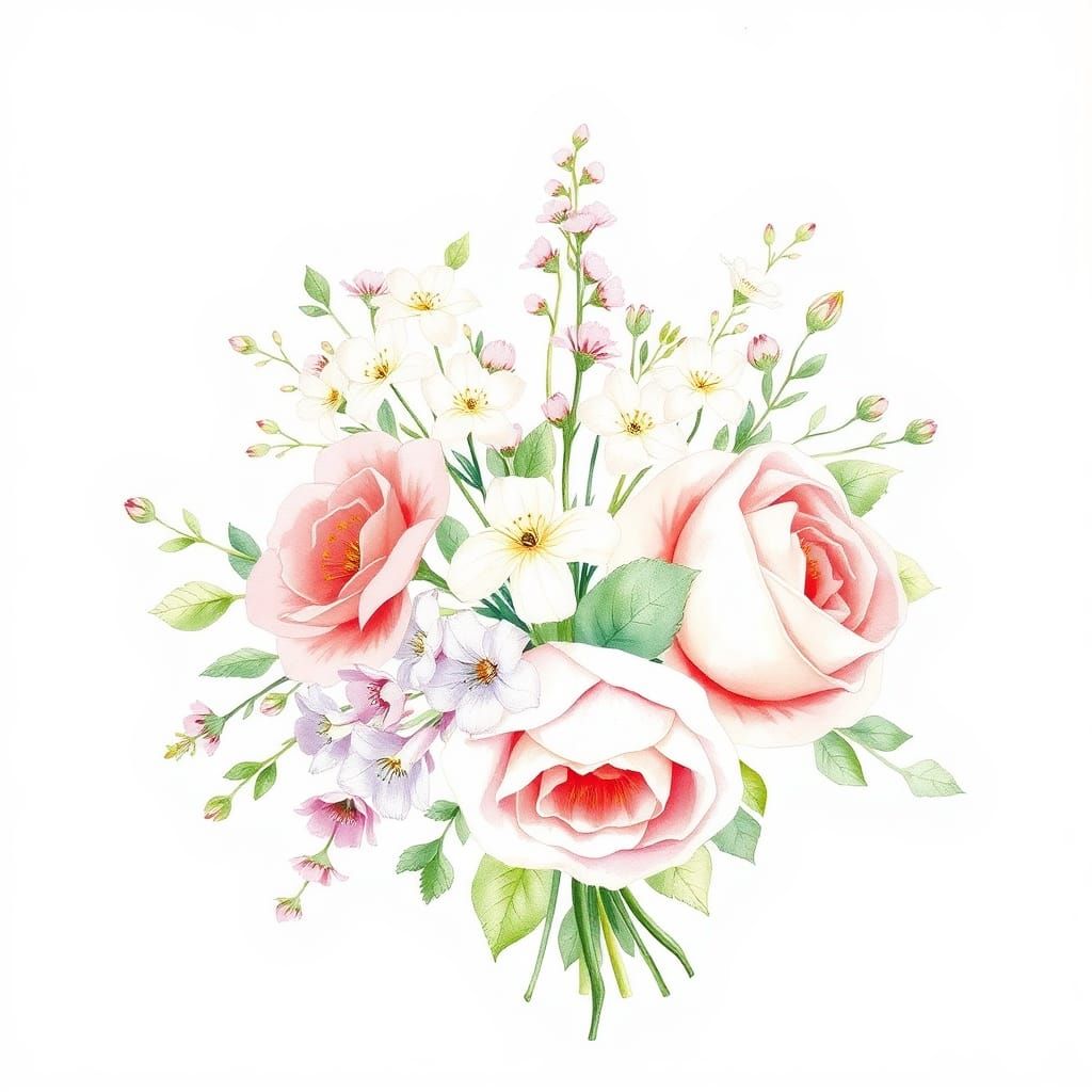 Romantic Vintage Floral Bouquet with June Birthflowers