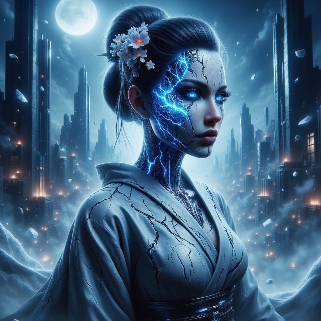 Cyborg Geisha in Cyberpunk Blizzard