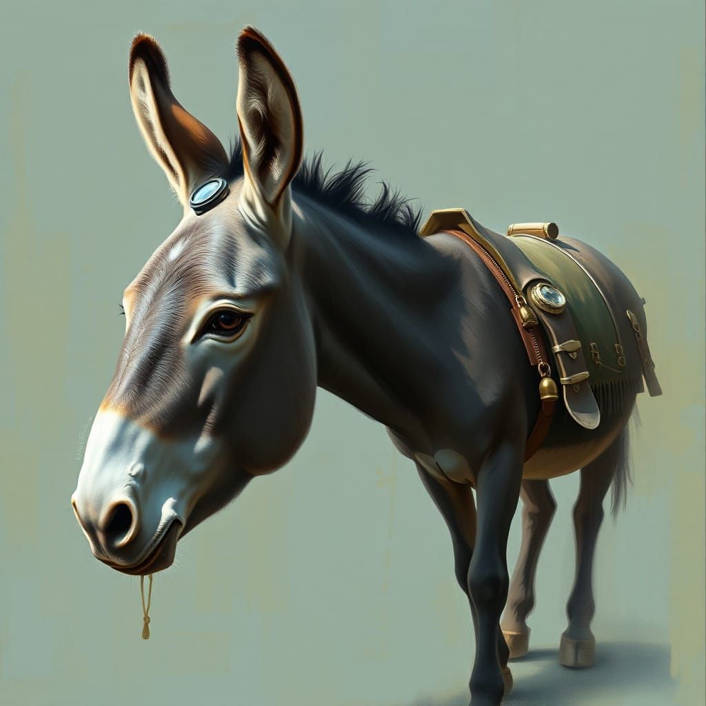 Burtonesque Digital Donkey Portrait in Vibrant Oils