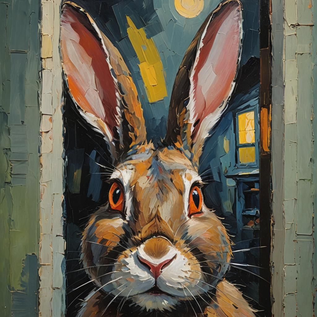 Expressionist Rabbit Face in Moonlight, Fauvist Style