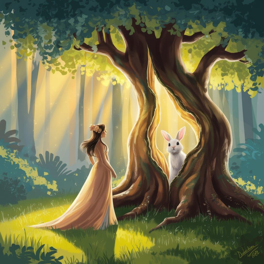 Enchanted Forest Encounter in Whimsical Digital Art