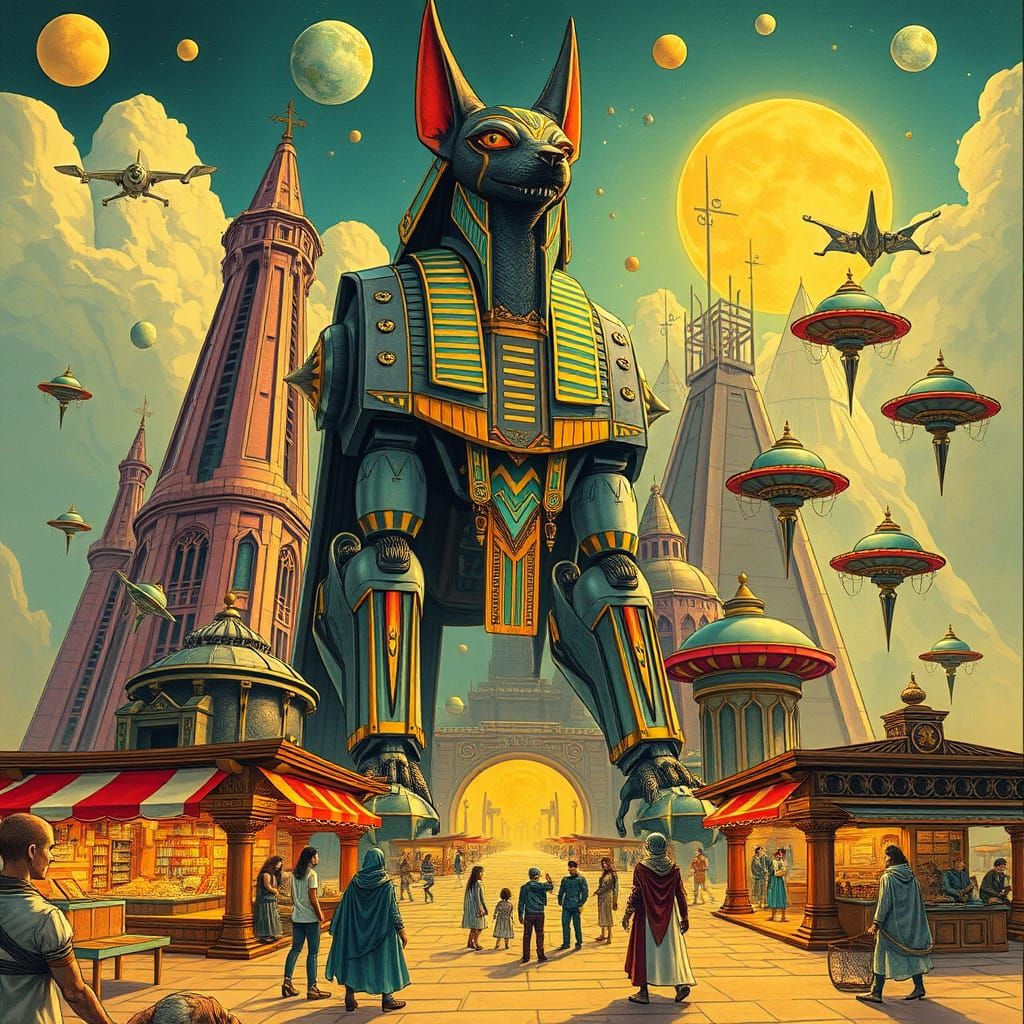 Futuristic Anubis in Art Nouveau Style