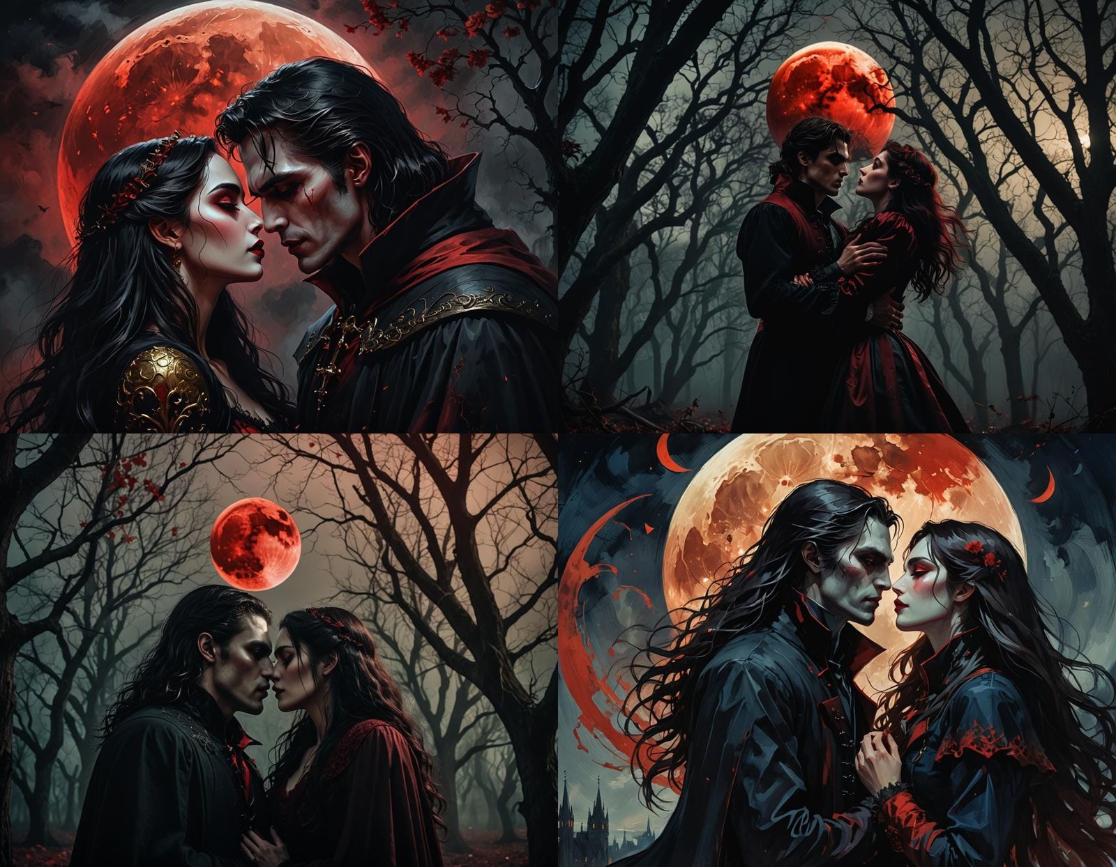 Vampire Couple Kissing Under a Blood Moon