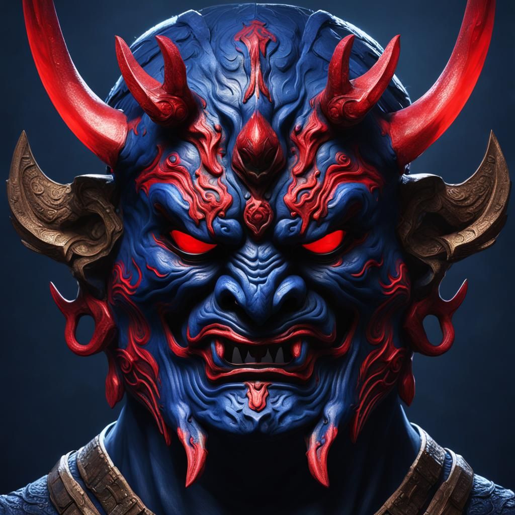 Detailed Oni Mask in Deep Color
